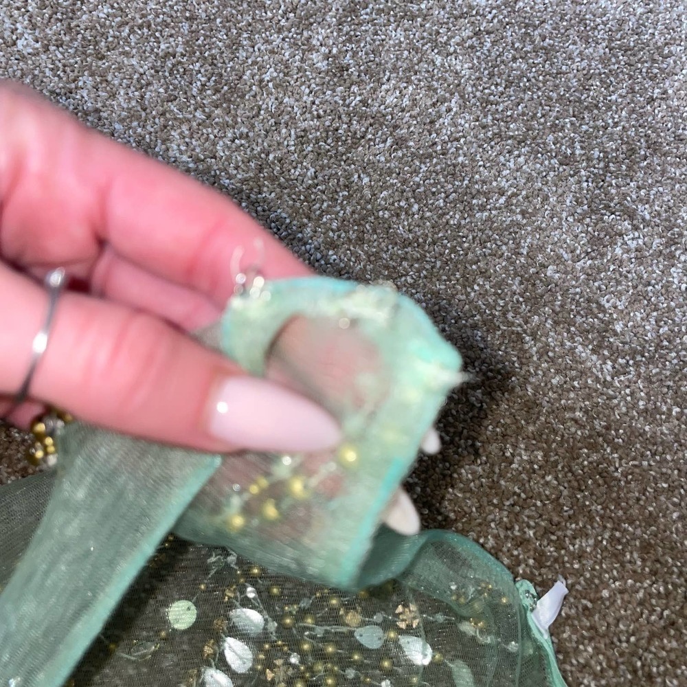 Vintage Rachel Allan dress maxi mermaid style beaded sea foam green SZ 2 formal - Picture 14 of 16